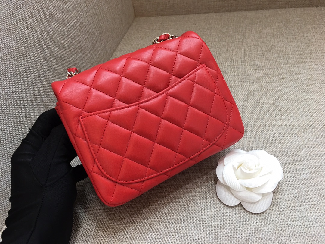 Mini Classic Flap Lambskin Bag A01115 Red/Silver